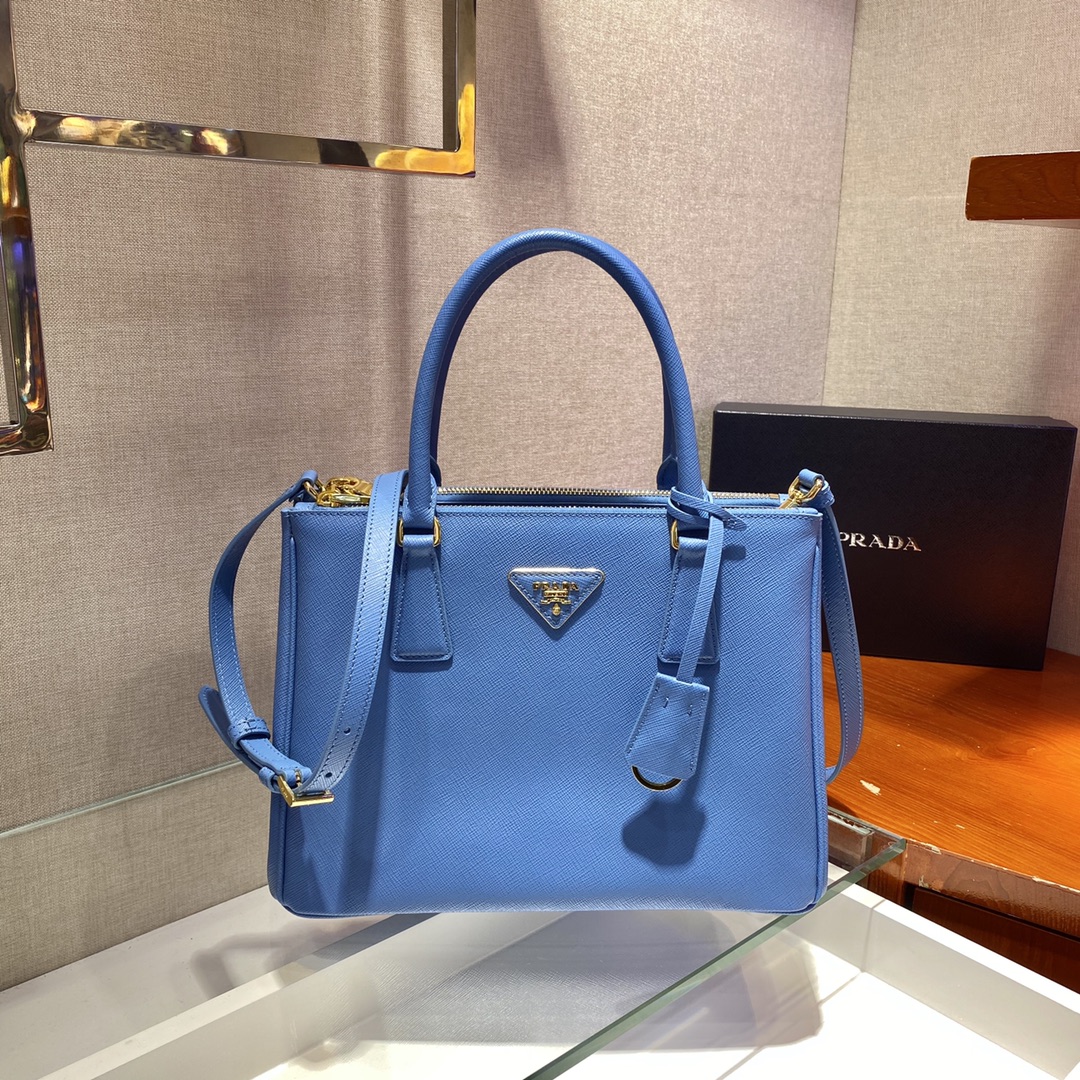 Prada Medium Galleria Saffiano Leather Bag Tote Shoulder Bag Blue 1BA863